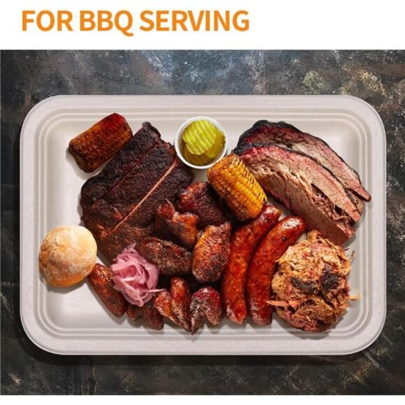 50 Pack 14 Inch Disposable Food Trays for Party, Large Paper Plates 14 inch - Picture 5 of 7